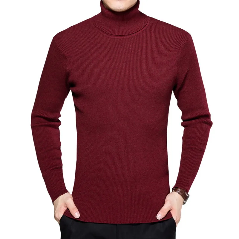 Oeak классический мужской свитер с высоким воротом плюс Повседневный однотонный облегающий вязаный свитер мужские осенние пуловеры