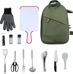 Camping Cookware Kitchen Utensil Set Bag Stainless Steel Outdoor Cooking Travel Set Portable Pincnic Organizer Hiking Case