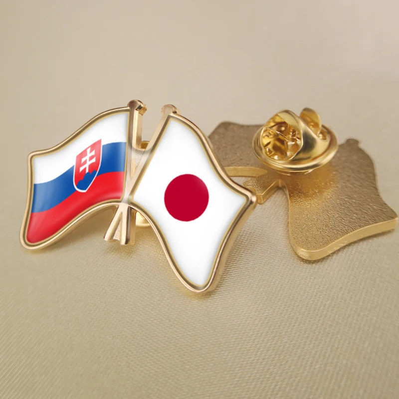 

Slovakia and Japan Crossed Double Friendship Flags Lapel Pins Brooch Badges