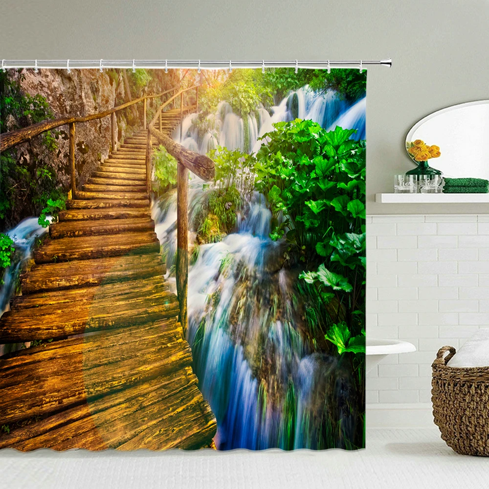 

3D Print Forest Landscape Waterproof Fabric Shower Curtain Natural Scenery Bathroom Curtain large 240X180 Decorn Bath Curtains