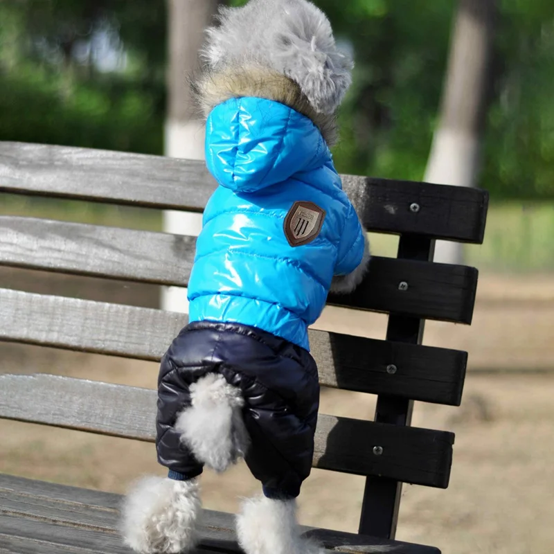 Собака Теплая куртка-пуховик одежда на хлопчатобумажной подкладке с капюшоном и защитой от ветра комбинезон утепленная 4 ноги пальто для малых и средних собак Ubranka Dla для упаковки пищевых продуктов