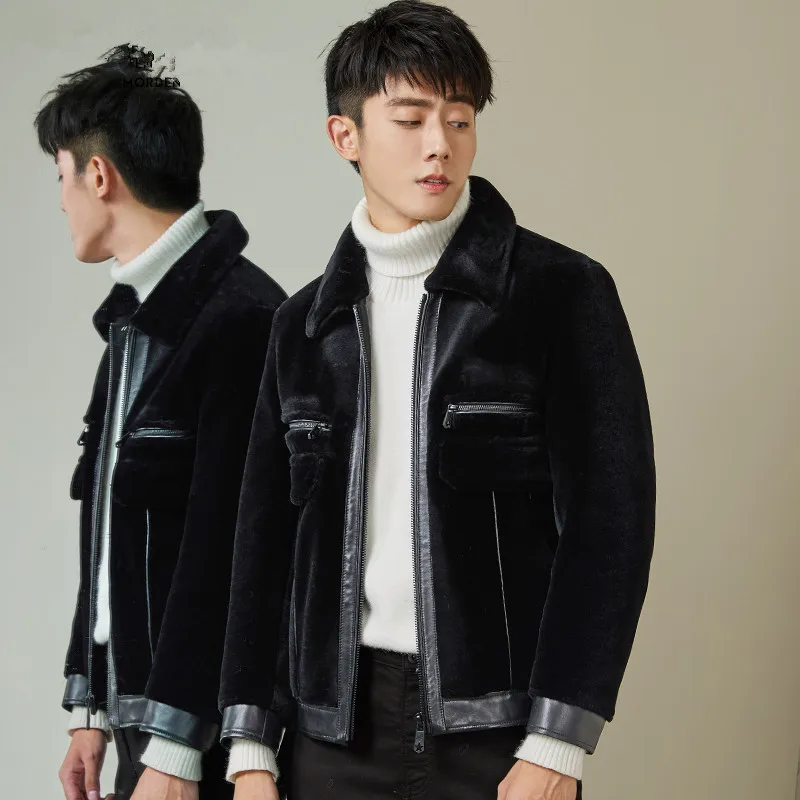 

Winter Jacket Men Real Fur Coat Sheep Shearing Men's Leather Jacket Short Overcoat Luxury Coat Men MG-1800006 KJ1322