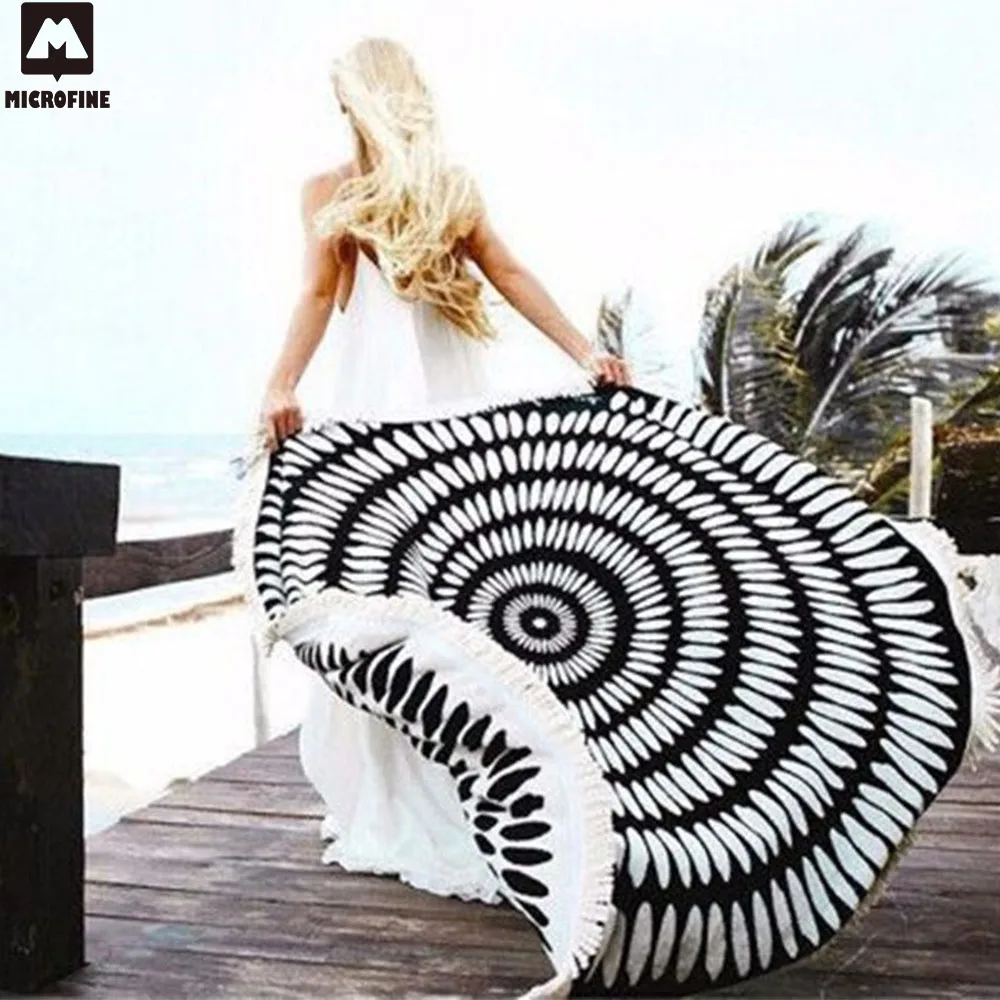 Microfine круглое пляжное полотенце Tessellate Mandala женское летнее дорожное Большое из