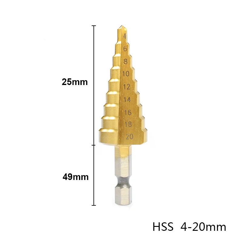 4-20 Stright Flute 1 шт. HSS титановое покрытие Пагода форма Шаг сверло 4-22 мм с шестигранным хвостовиком прямая Флейта Шаг сверло дерево/металл отверстие резак сверло - Цвет: 4-20 Stright Flute