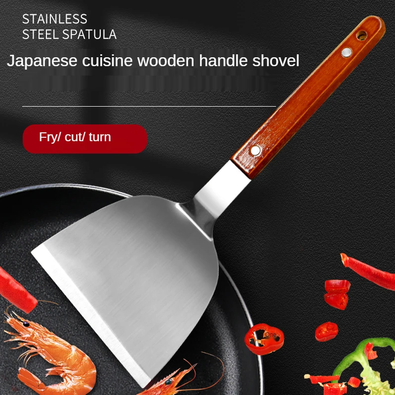 PALONE Stainless Steel Pancake Scraper Turner Steak Spatula Grill Fried Meat Pizza Shovel with Wooden Handle BBQ Kitchen Tools