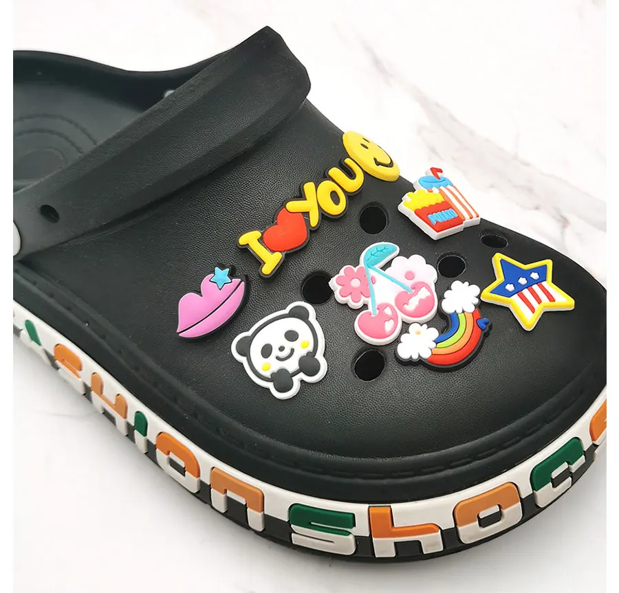 Novelty 1pcs Smiley Rainbow PVC Shoe Charms Sandal Accessories Garden Shoe Buckle Decoration For Kids Party X-mas Gift Croc Jibz