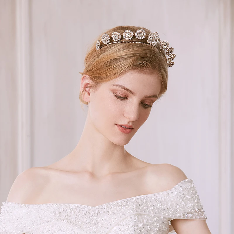 Rhinestone Flower Crown Bridal Tiaras and Crowns Wedding Hair Accessories for Women Hair Jewelry Party Bride Headpiece Gift