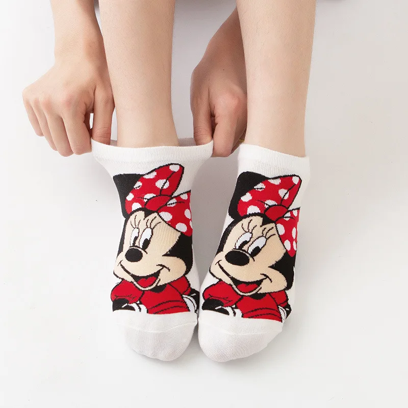 Calcetines cortos de algodón de dibujos animados para mujer, calcetines invisibles de señora, antideslizantes, pato, calcetines del ratón, Disney, 1 par