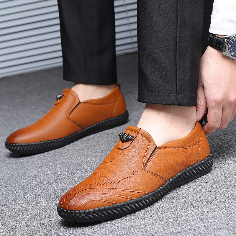 

MEN'S Casual Leather Shoes Men's Soft Leather Korean-style Trend Black And White with Pattern Nappa England Business Autumn MEN'