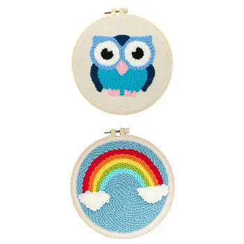 

2 Set Cute Punch Needle Latch Hook DIY Embroidery Kits HandCraft Needlecraft