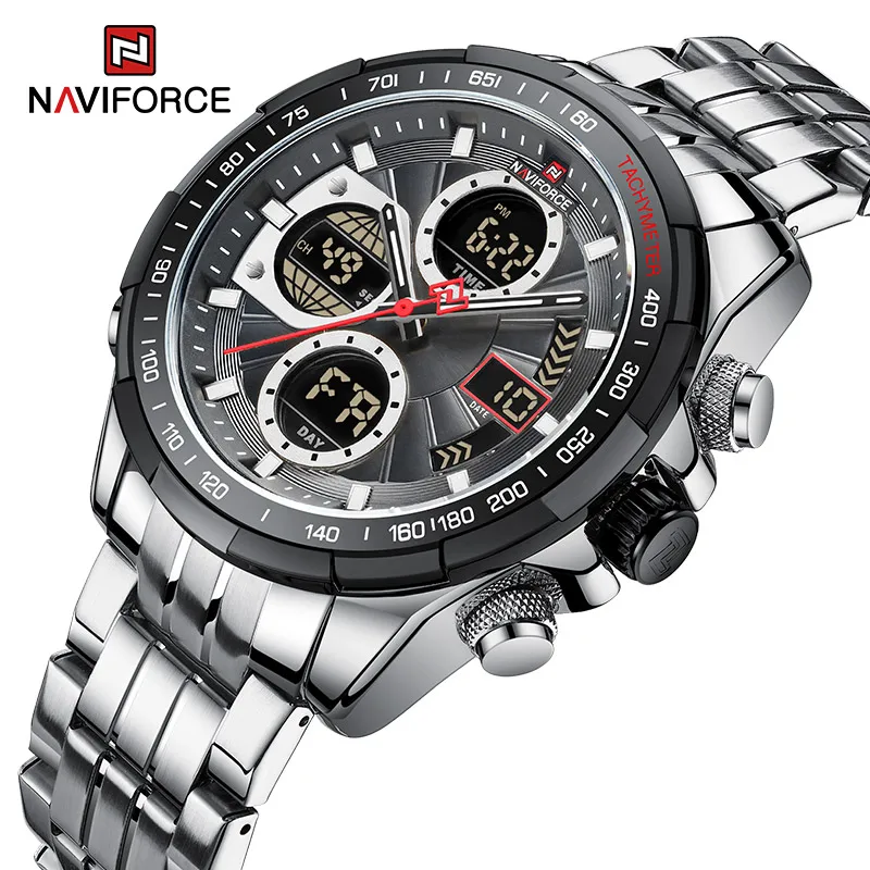 

NAVIFORCE New Dual Display Men's Watches 30m Waterproof Sports Wrist Watch Stainless Steel Casual Quartz Clock Relogio Masculino