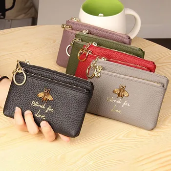 

Genuine Leather Coin Purse Women Mini Change Purses Kids Coin Pocket Wallets Key Chain Holder Zipper Pouch New