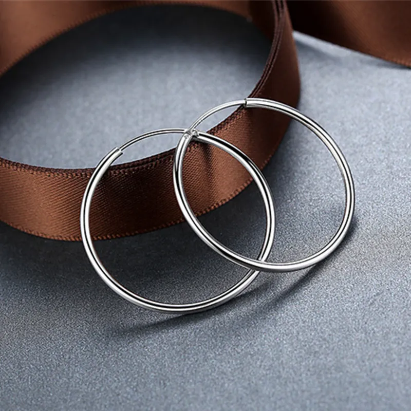 Большие серьги-кольца, женские серебряные серьги, серьги-кольца, круглые серьги-кольца, круглые серьги 30 мм/40 мм/50 мм/60 мм/70 мм - Окраска металла: Big ear ring 70mm