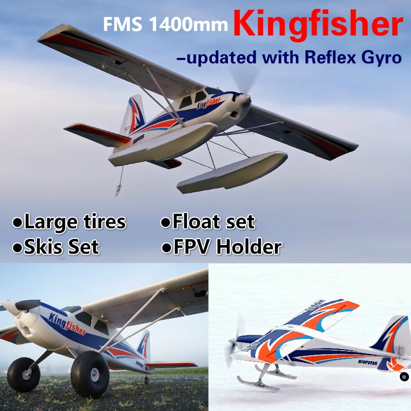 Fms 1400Mm Kingfisher Trainer Principiante Acqua Mare Neve Aereo Con Alette Galleggianti Sci Reflex Gyro Rc Aereo Modello Aereo Aereo