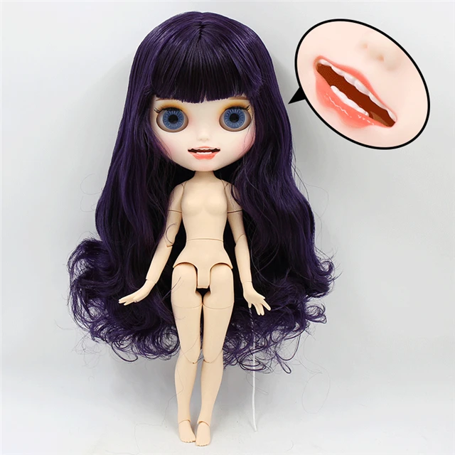 Neo Blythe Doll with Purple Hair, White Skin, Matte Smiling Face & Factory Jointed Body 1