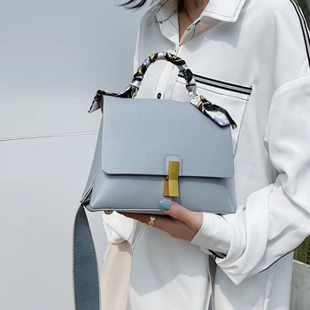 

Chic Women Shoulder Bag PU Leather Wide Strap Torba Damska Ladies Handbag Sac Femme Top Handle With Scarf Small Crossbody Bag