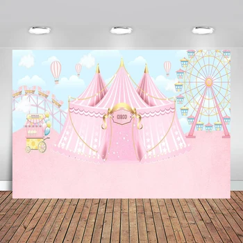 

Circus Girls Birthday Photography Backdrop Photocall Bokeh Newborn Baby Shower Background Photo Studio Pink Ferris Wheel