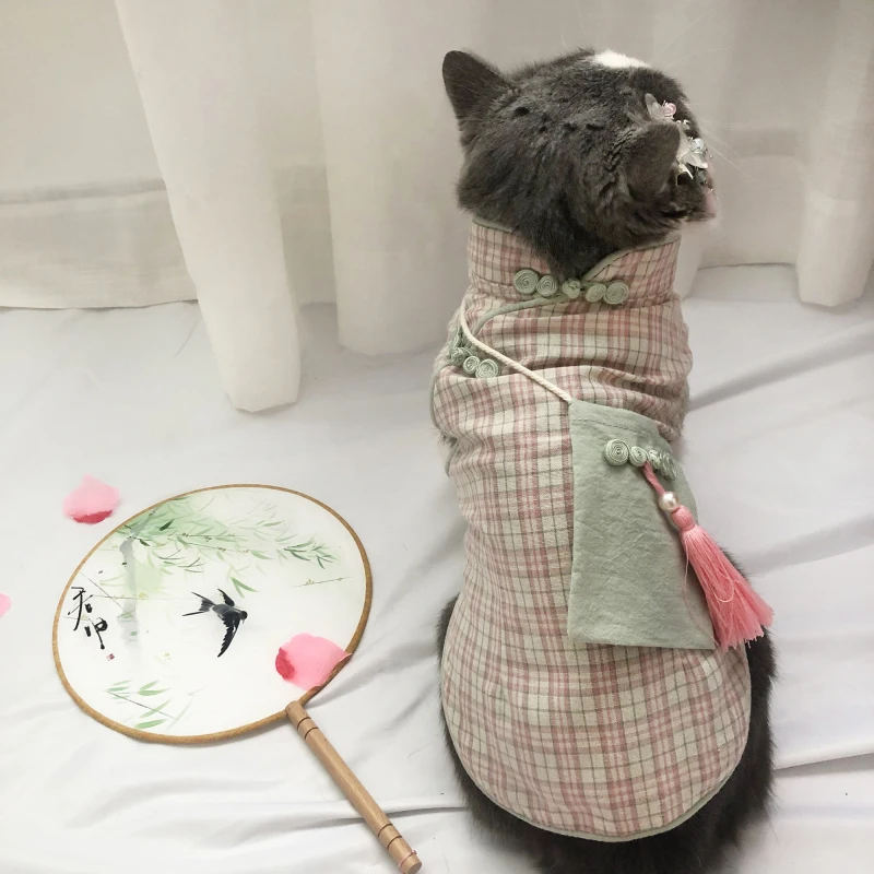 Одежда для собак в китайском стиле костюм Тан Cheongsam Весна Осень Одежда для собак кошка Пудель Бишон шнауцер собака корги рубашка