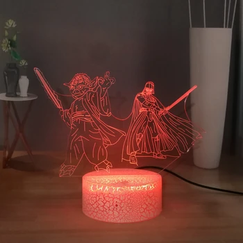

Jedi Master Yoda and Darth Vader USB Touch LED Night Light Star Wars 3D Illusion Table Lamp Switch Child Room Bedroom Night Lamp