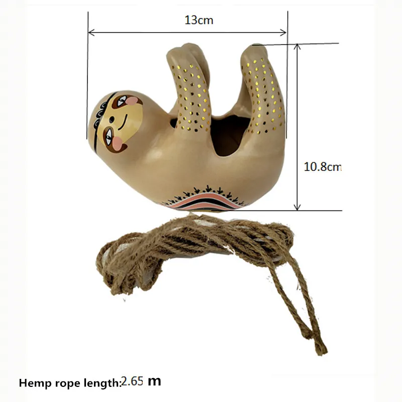 Hang Cartoon Tree Sloths Ceramics Vase With 2.65 Meters Long Hemp Rope Home Bromeliads Planting Wall Hangings Flower Pot X3182