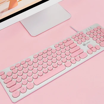 

Retro Membrane Keyboard Punk Round Key Cap Silent Business Office Keyboard Wired USB Mute Computer Keyboards For MAC PC Laptop