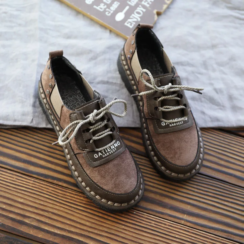 

Hand-made soft bottom wild single shoe Japanese student casual shoes lace-up Mori Literary low help flat shoes retro women shoes