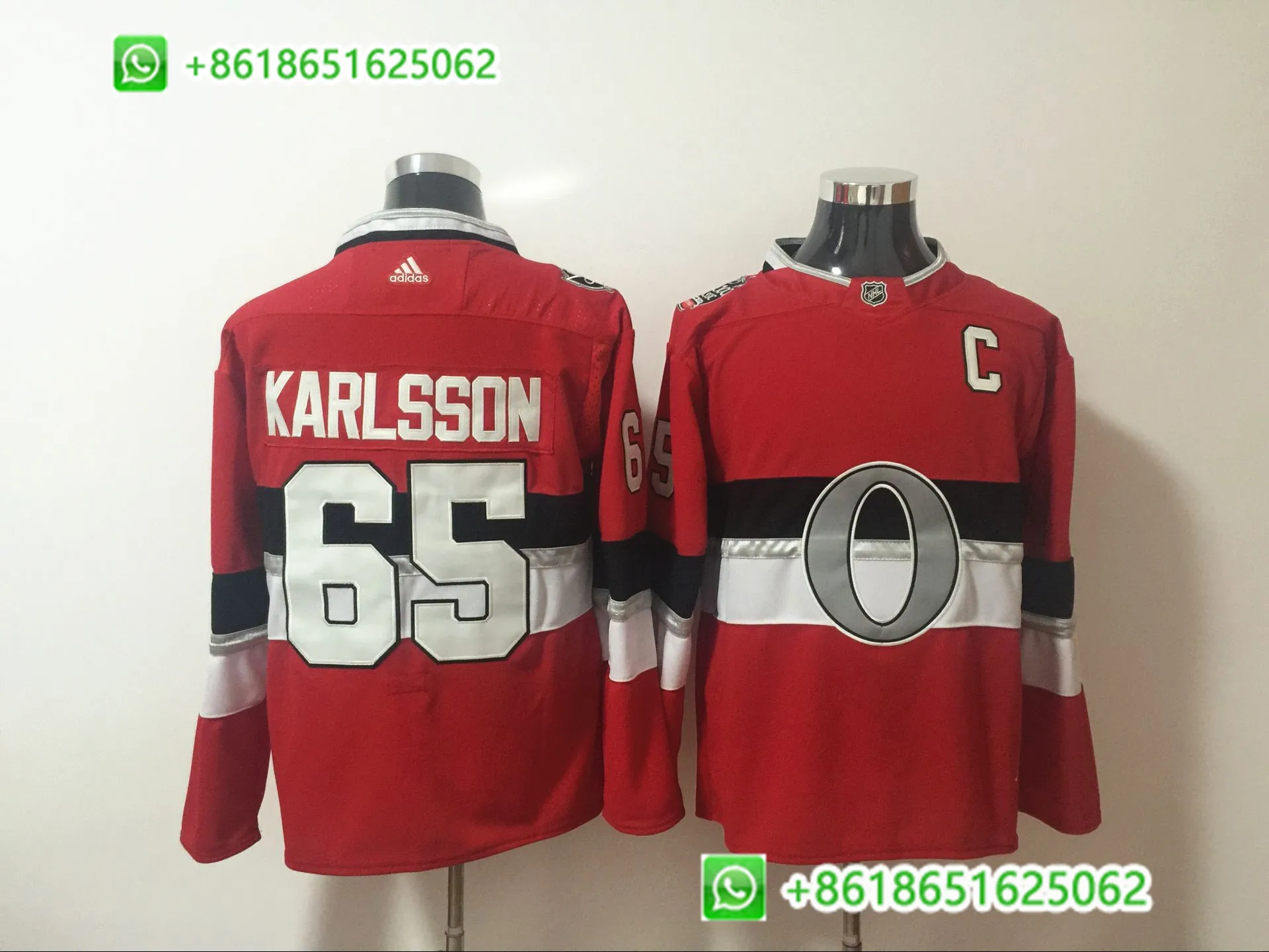 AS PICTURE Мужская Хоккейная Футболка Ottawa Erik Karlsson Mark Stone Mike Hoffman - Цвет: AS PICTURE