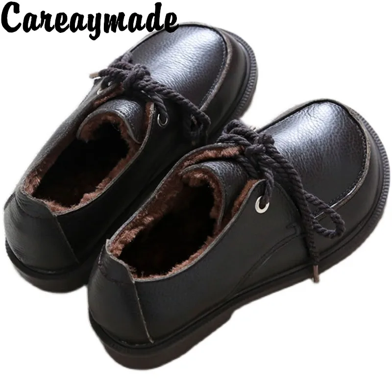 

Careaymade-Genuine leather big shoes simple women's shoes versatile Japanese casual shoes low top Plush warm Casual shoes