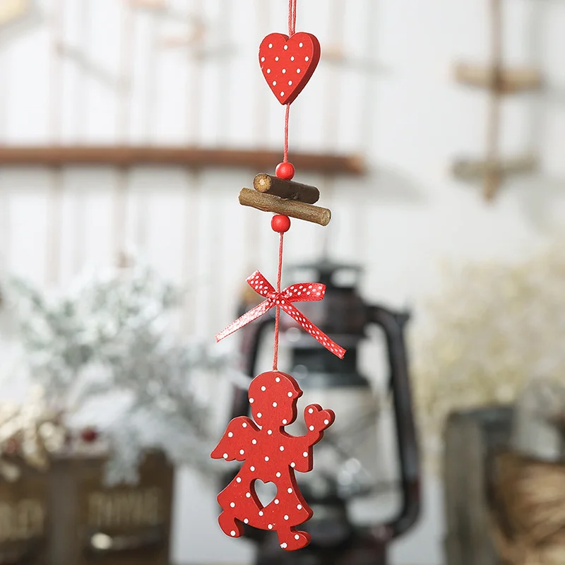 1/2/3Pc Red Dot Heart Snowflake Xmas Tree Angel Star Wooden Pendants Ornaments Christmas Hanging Decorations For Home Navidad