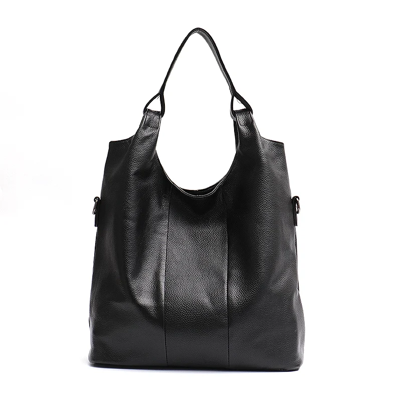 SC большая повседневная женская сумка-хобо из натуральной кожи, женская модная сумка через плечо из мягкой воловьей кожи, женские брендовые сумки через плечо в уличном стиле - Цвет: BLACK