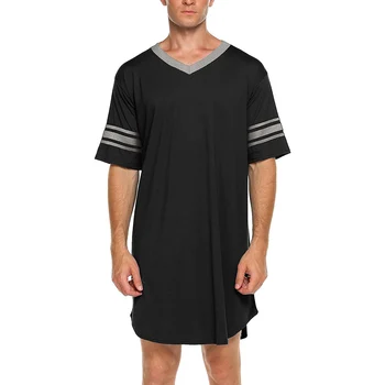 

Men Cotton Nightshirt Sleep Tops Short Sleeve V-neck Soft Loose Nightwear Sleepwear Casual Homewear Summer Male Nightdress New