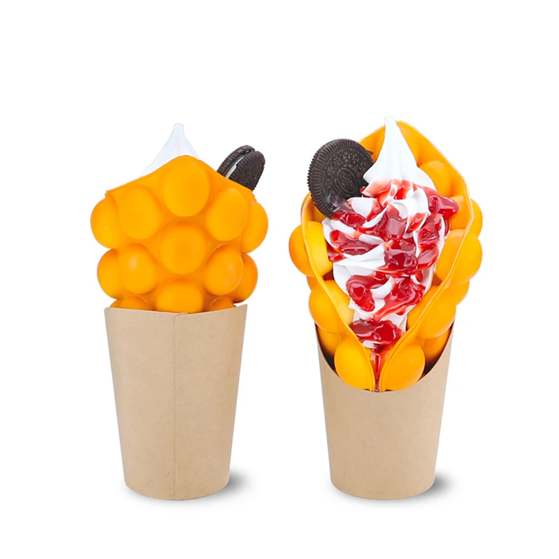 Hongkong Egg Bubble Ice Cream Waffle Mold Fake Dood Model Simulation Ice Cream Eggettes Puff Waffle Sample Window Display