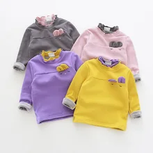 Зимние Утепленные футболки для маленьких девочек; детский джемпер с высоким воротником и вышивкой кролика; детская теплая одежда из хлопка