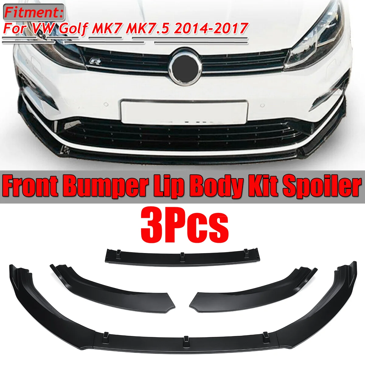 3PCS Car Front Bumper Splitter Lip Spoiler Diffuser Guard Body Kit For