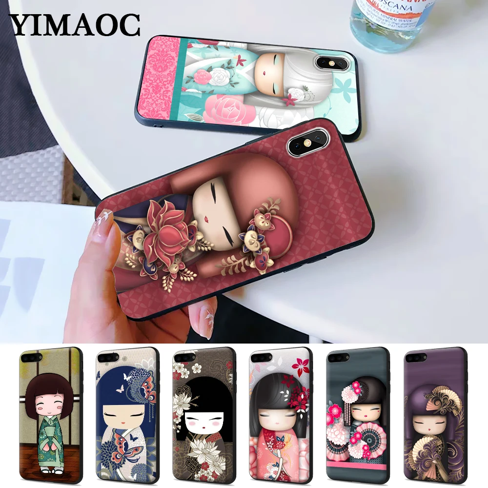 

kawaii Japanese Kokeshi Doll Silicone Case for iPhone 5 5S 6 6S Plus 7 8 X XS Max XR