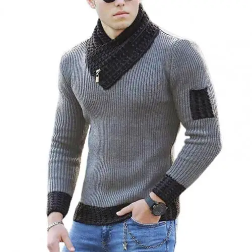 mens pullover sweater Long Sleeve Scarf Collar Sweater Men Streetwear Autumn 2021 Soft Color Block Slim Male Knit Sweater Pullover Tops Sweatshirt crew neck sweater Sweaters
