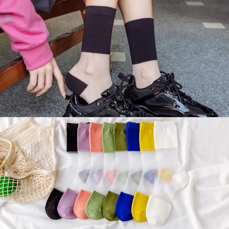 

Transparent Socks Women's Summer Thin Crystal Soft Ins Fashion Stockings Tube Socks Glass Stockings Korean Style Net Red
