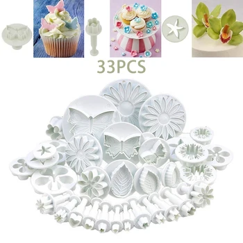 

33Pcs Fondant Cake Mold Spring Embossed Printing Mold Biscuit Mold Baking Tool 3D Sugarcraft Kitchen Accessories Cake Decor