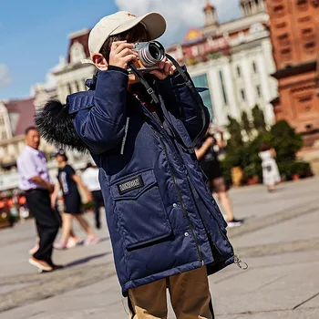 

Children's down jacket 2019 winter new boys' mid length thickened white duck down warm coat one generation fashion