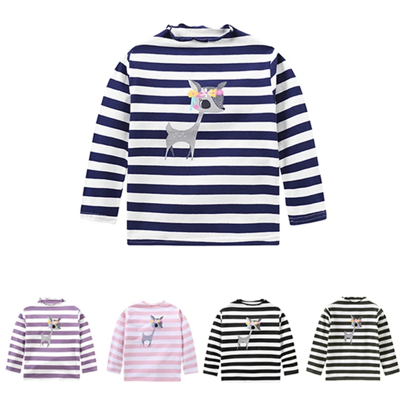 Autumn Long Sleeve Kids girls Clothes Baby striped T-shirt Casual cute elk print Children\\\'s Sweatshirt 2-8 Years cute