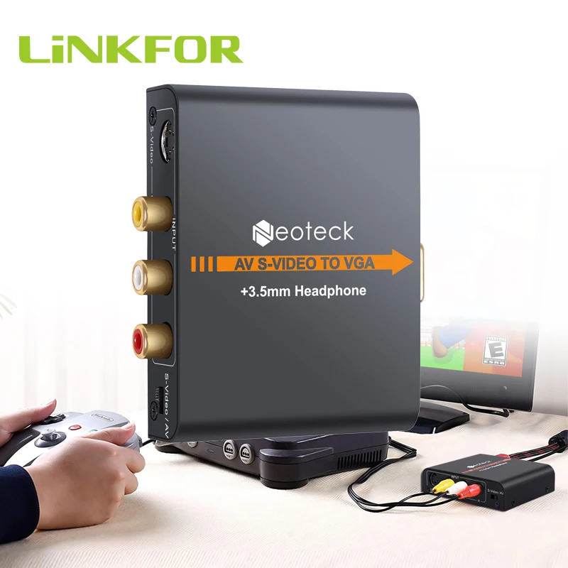 LiNKFOR AV S Video на VGA с 3 5 мм аудио преобразователем из сплава 3RCA CVBS Композитный видео