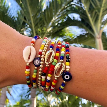 

YEYULIN Gold Shell Bracelet For Women Boho Friendship Colorful Bracelets Evil Eye Bracelets Rainbow Bracelet Gift For Girls