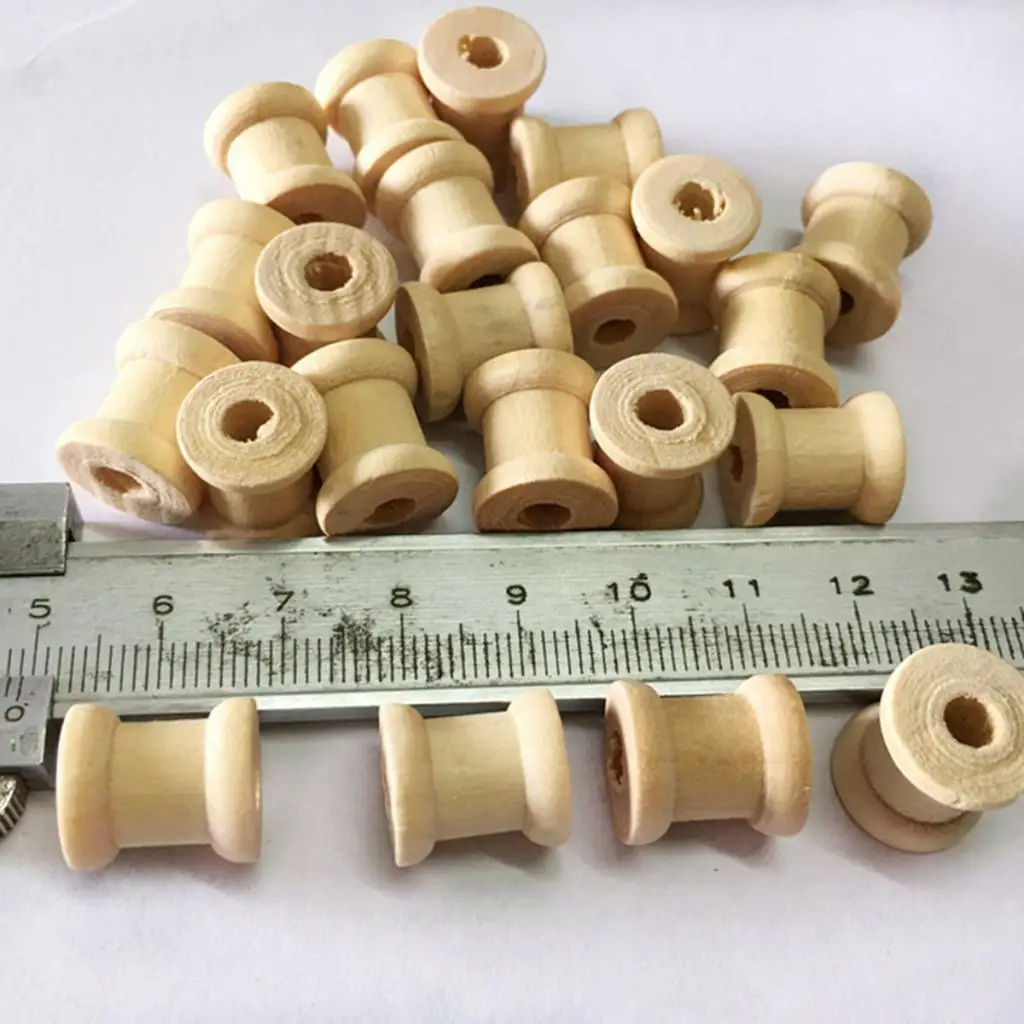 100 Pieces Bulk Unfinished Wooden Spools Thread Bobbins Cord Wire Coils Sewing Notions 14mmX12mm