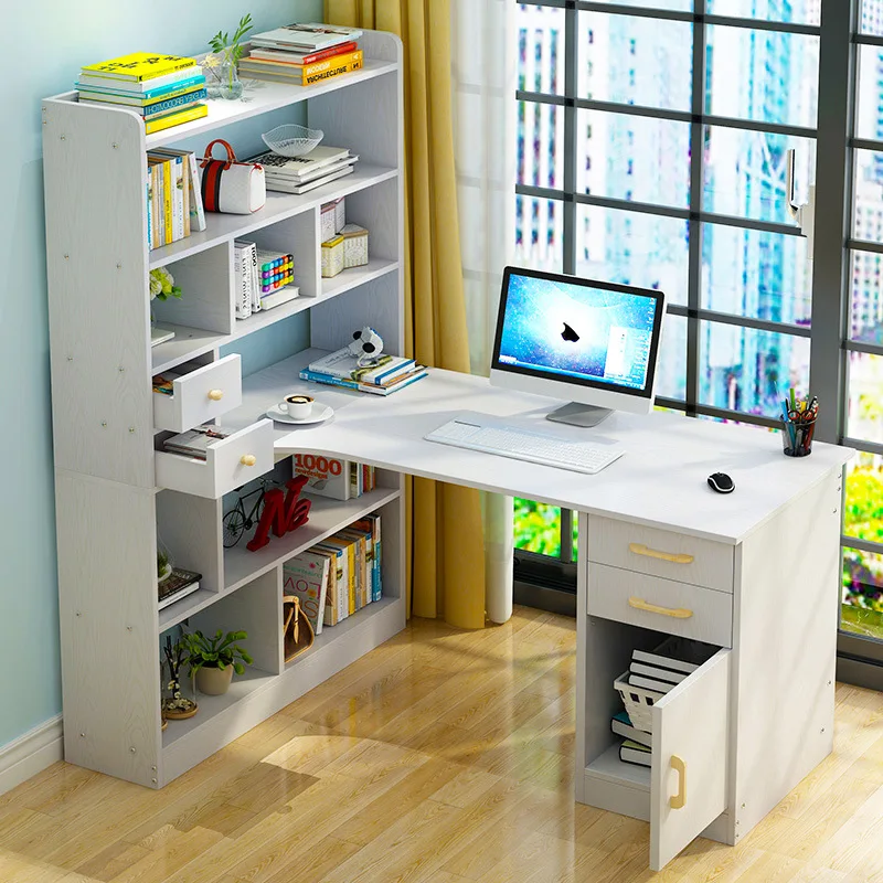 Solid Wood Computer Desk With Bookshelf Minimalist Modern Desk