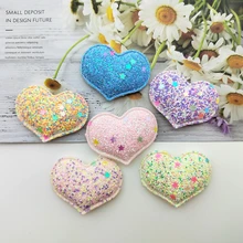 

30Pcs/LOT 3.5*4.3cm Glitter Shiny Heart Padded Appliques For DIY Baby hair Clip headwear crafts Decor Ornament Accessories