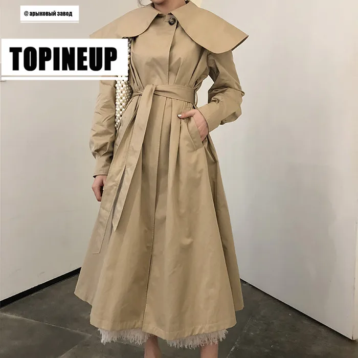 

High Quality Women Overcoat 2019 Autumn Winter Personality Design Coats Lady Korean Loose Outwear Khaki Trench Coat Female