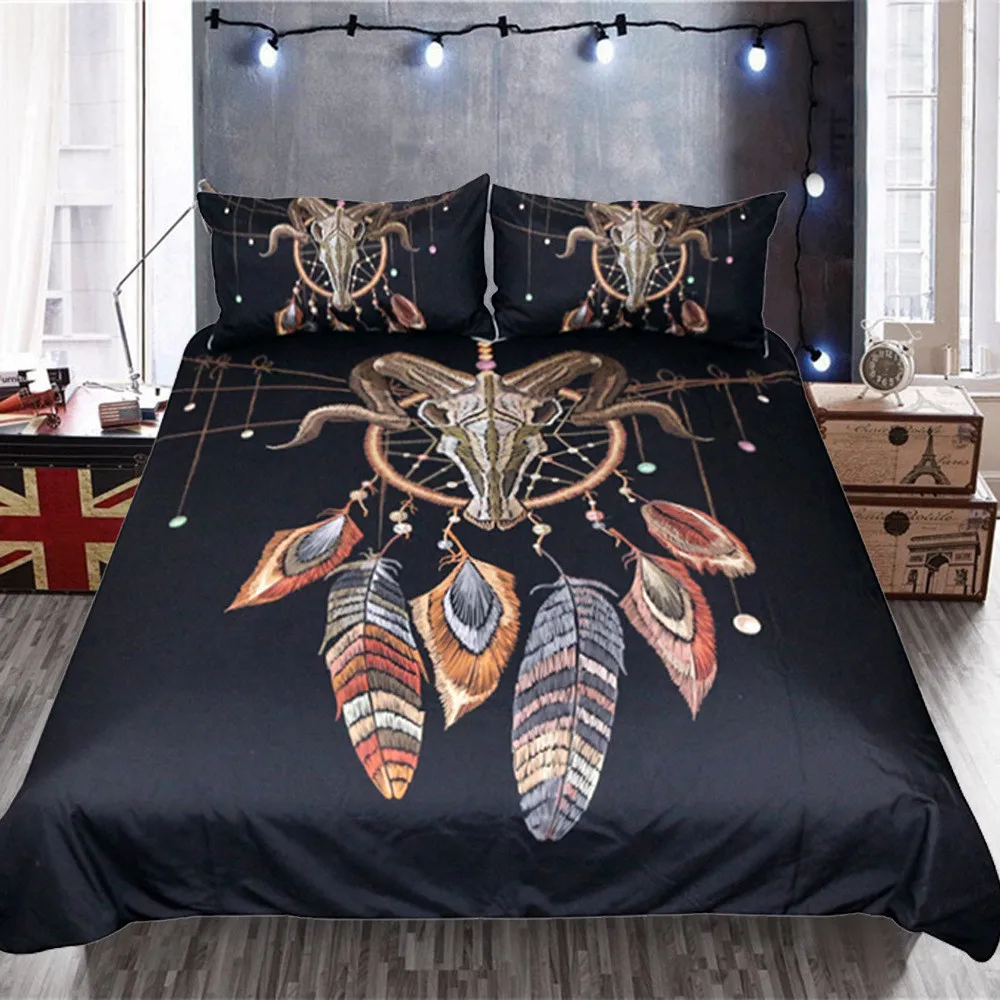 

3D Digital Printing Vintage Bohemia Moon DreamCatcher Wolf King Wolves Snow Mountain Bedding Set 100% Microfiber