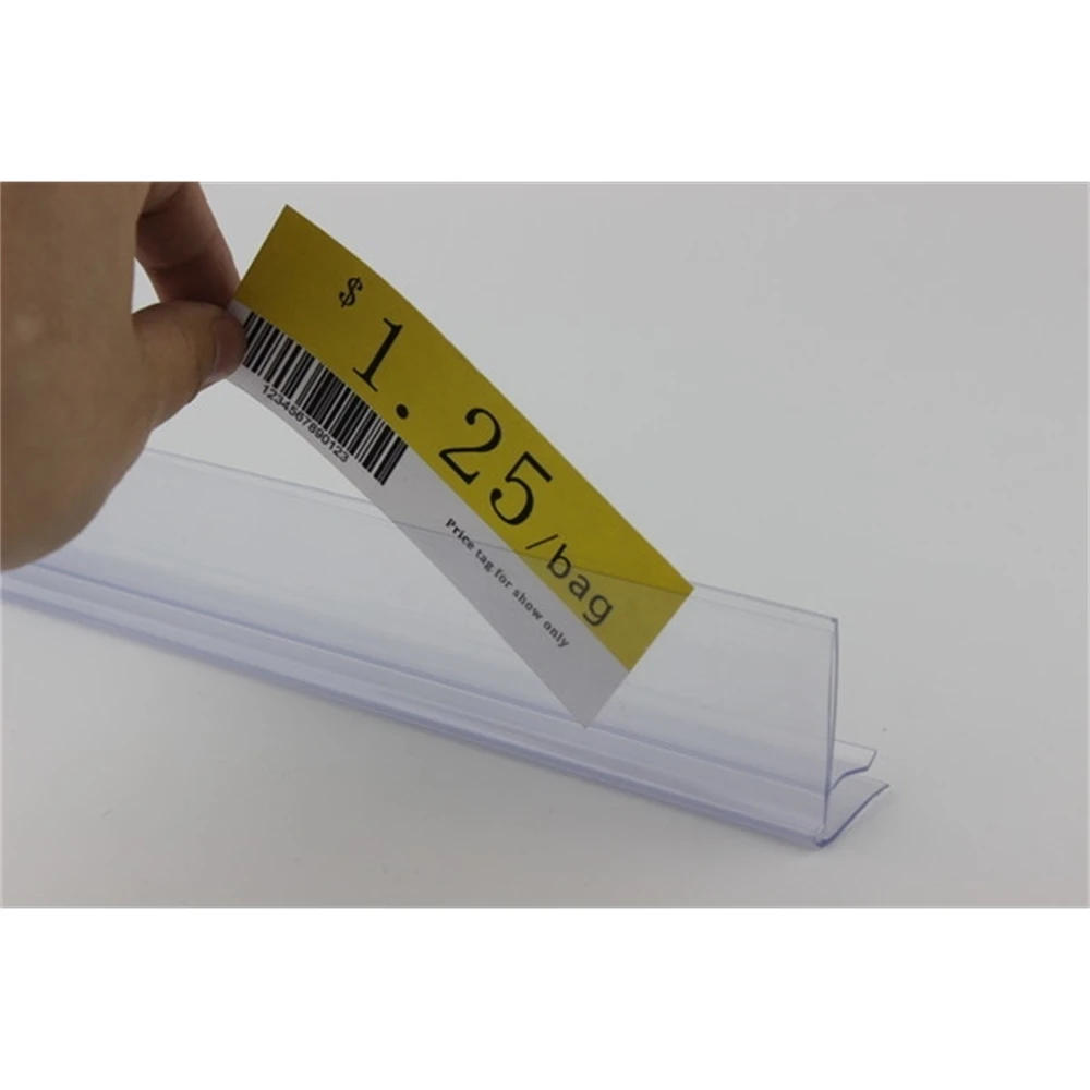 

Pop Bottom Clamp Data Strip Glass Wood Shelf Talker Label Holder Sign Tag Clip Strip Shelf Edge Banner Cover Channel Guard Strip