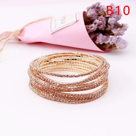 B10 10 шт./лот, модные ювелирные изделия, стразы, растягивающиеся браслеты, диаметр 5 см, яркие блестящие аксессуары для девочек, подарок ручной работы, сделай сам - Окраска металла: B10