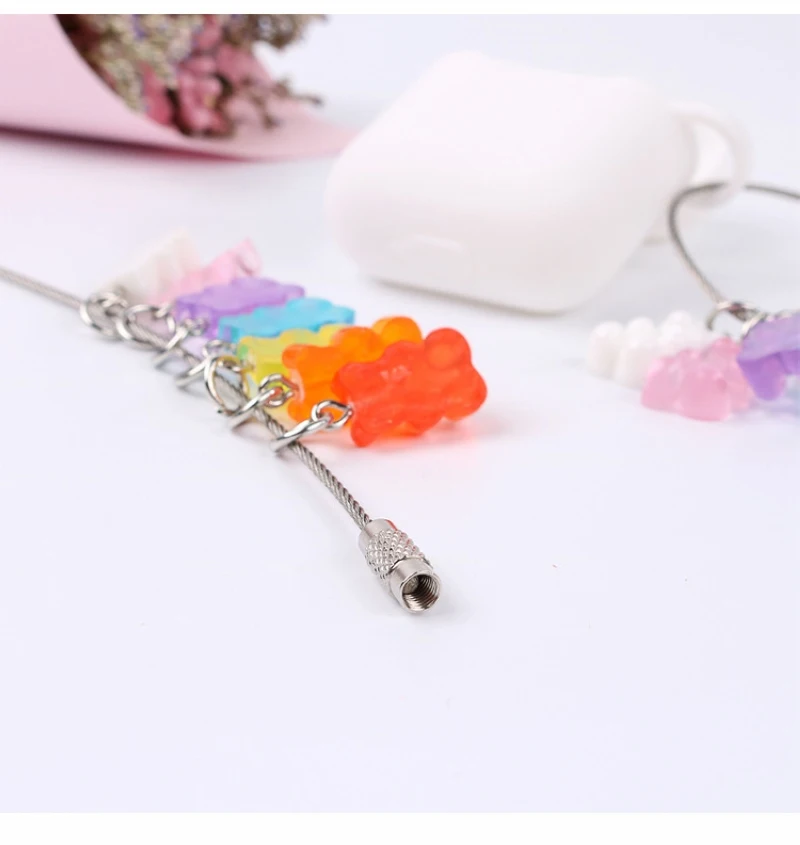 1 аппликации Gummy Bear брелок из нержавеющей стали цветной карамельный цвет животное наушники крышка подвеска Подвески Смола брелок подарок для девочки